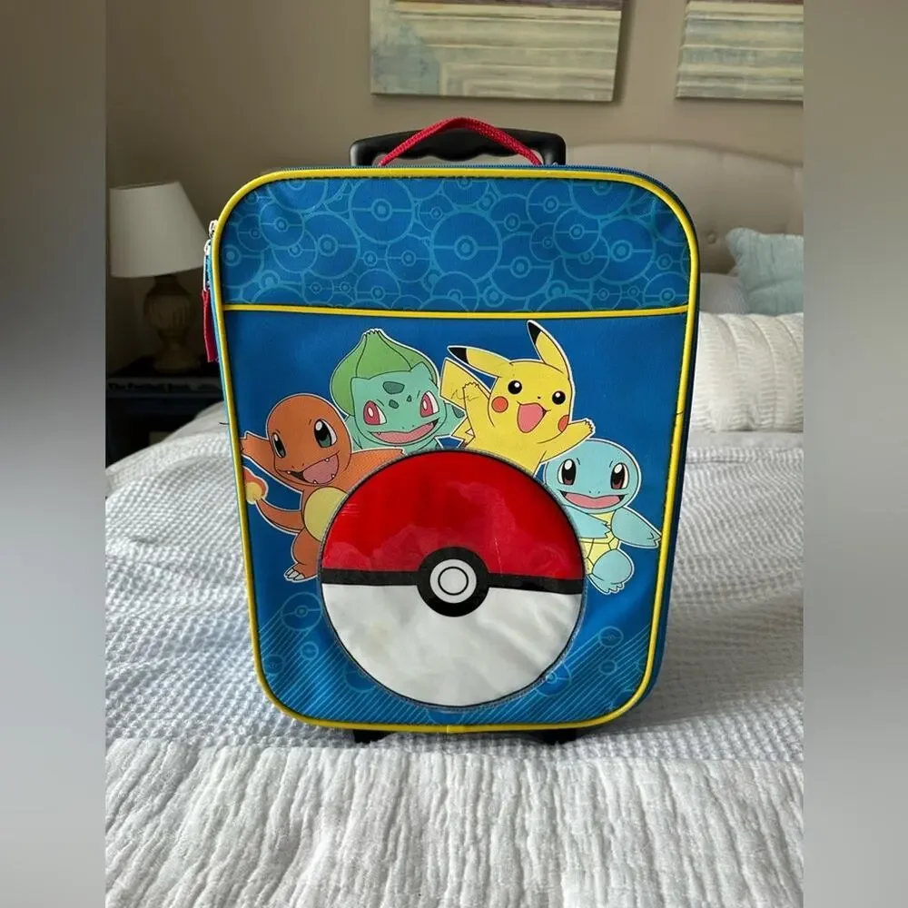 Pokémon Rolling Suitcase Kids Carry On Luggage Pikachu Pokeball Travel Bag Blue